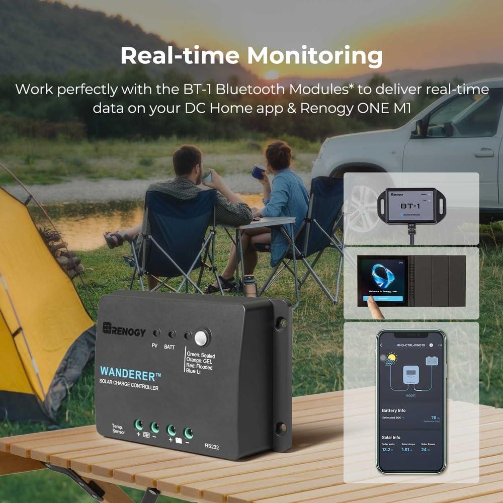 Renogy 100W 12V Solar Panel Starter Kit, 100 Watt Monocrystalline Solar Panel, 30A LCD PWM Charger Controller, Adaptor Kit, Tray Cables, Z Brackets for RV, Camper, and Other Off Grid Applications - Image 5