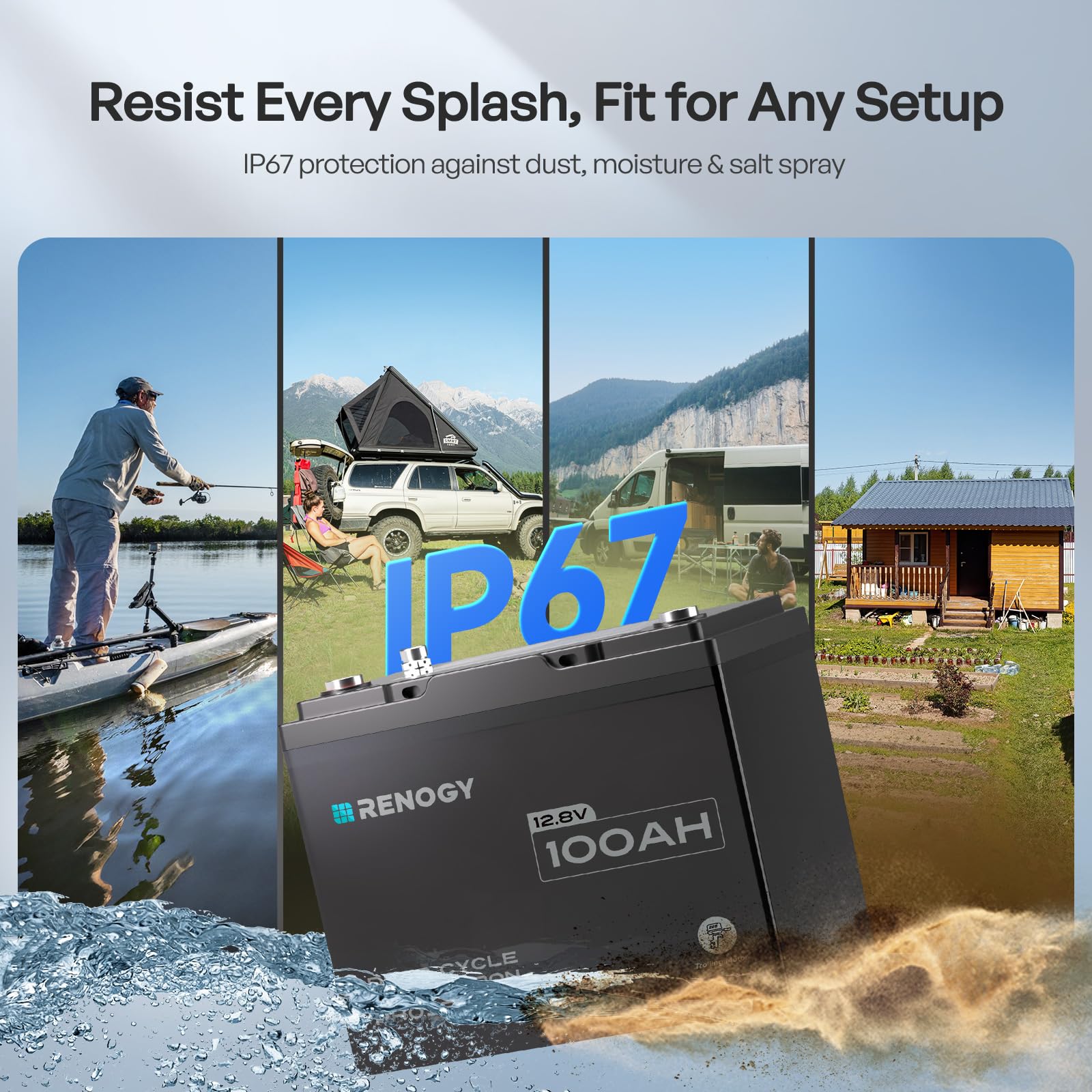 Renogy 12V 100Ah Trolling Motor Lithium Lifepo4 Battery with Bluetooth, Built in 100A BMS, IP67 Waterproof Group24 Deep Cycle Battery for Yacht, Marine, Boat, RV, Home Backup Energy - Image 3