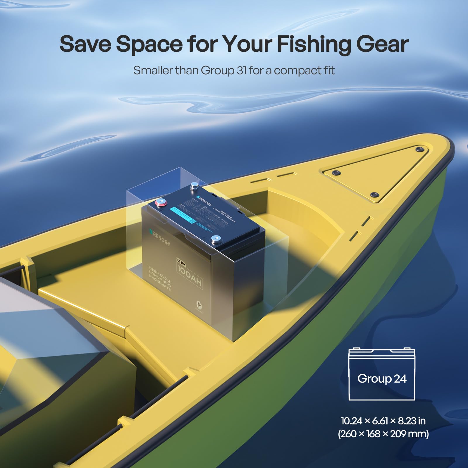 Renogy 12V 100Ah Trolling Motor Lithium Lifepo4 Battery with Bluetooth, Built in 100A BMS, IP67 Waterproof Group24 Deep Cycle Battery for Yacht, Marine, Boat, RV, Home Backup Energy - Image 6