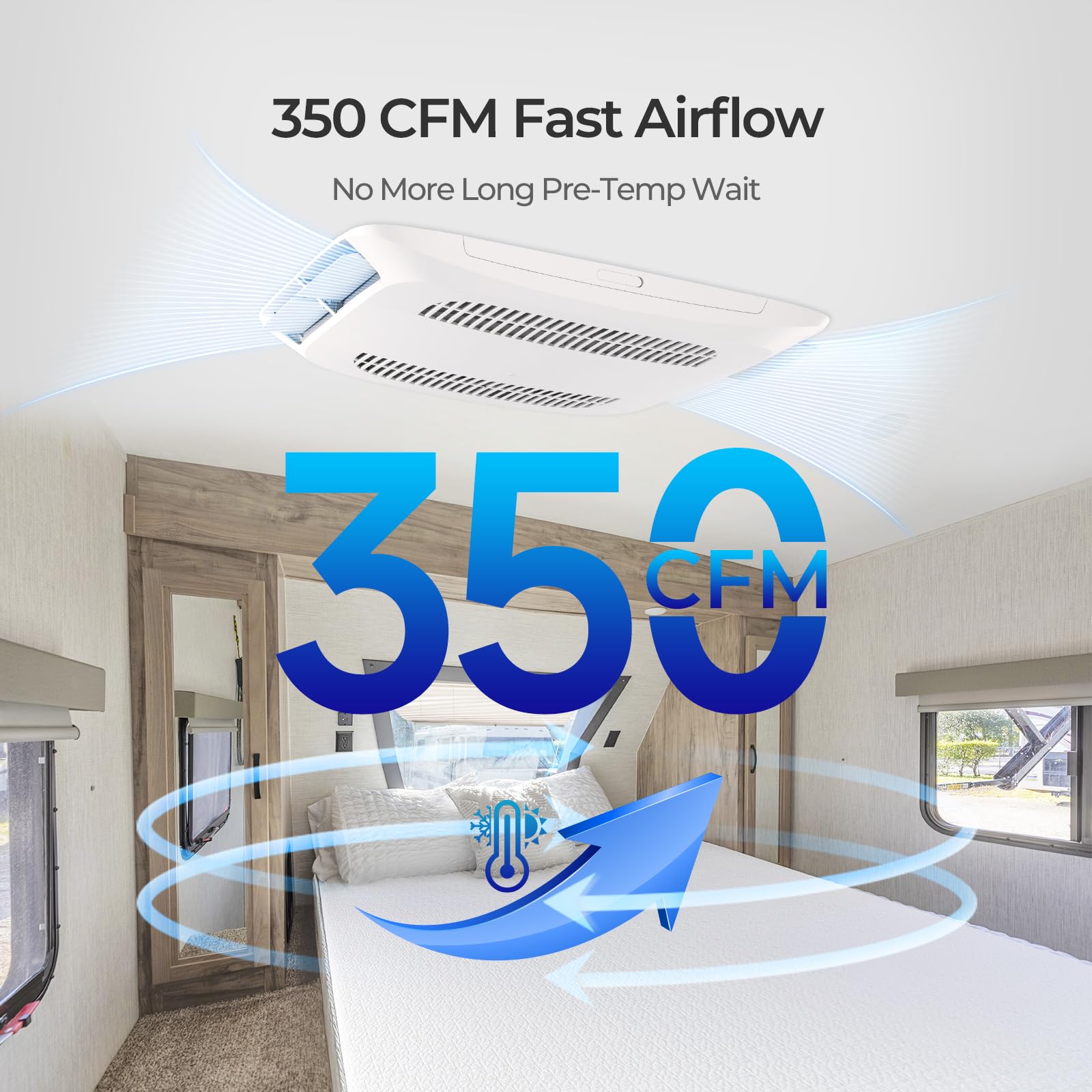 Renogy 15,000 BTU 3-in-1 RV Air Conditioner with Heat Pump, Ultra Quiet 43dB, Fast Cooling & Heating for Up to 30㎡, 350 CFM Dual-Motor System, Low-Profile Rooftop AC w/HD Filter, UV-Resistant Housing - Image 4