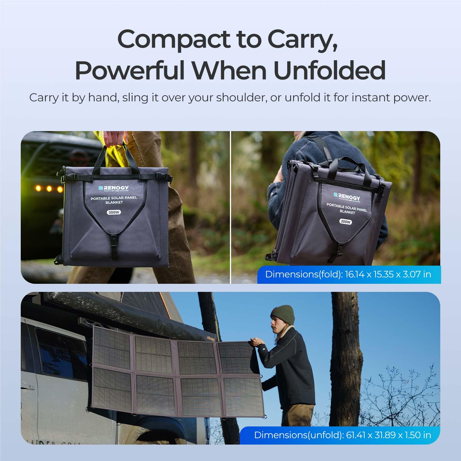 Renogy 200 Watt Solar Panel Blanket, N-Type Portable Foldable Solar Panels, 25% High Efficiency Lightweight 8-Fold Space-Save, QC3.0 USB-A&Type-C Output, For Camping, RV, SUV, Marine, Off-Grid Outdoor - Image 8