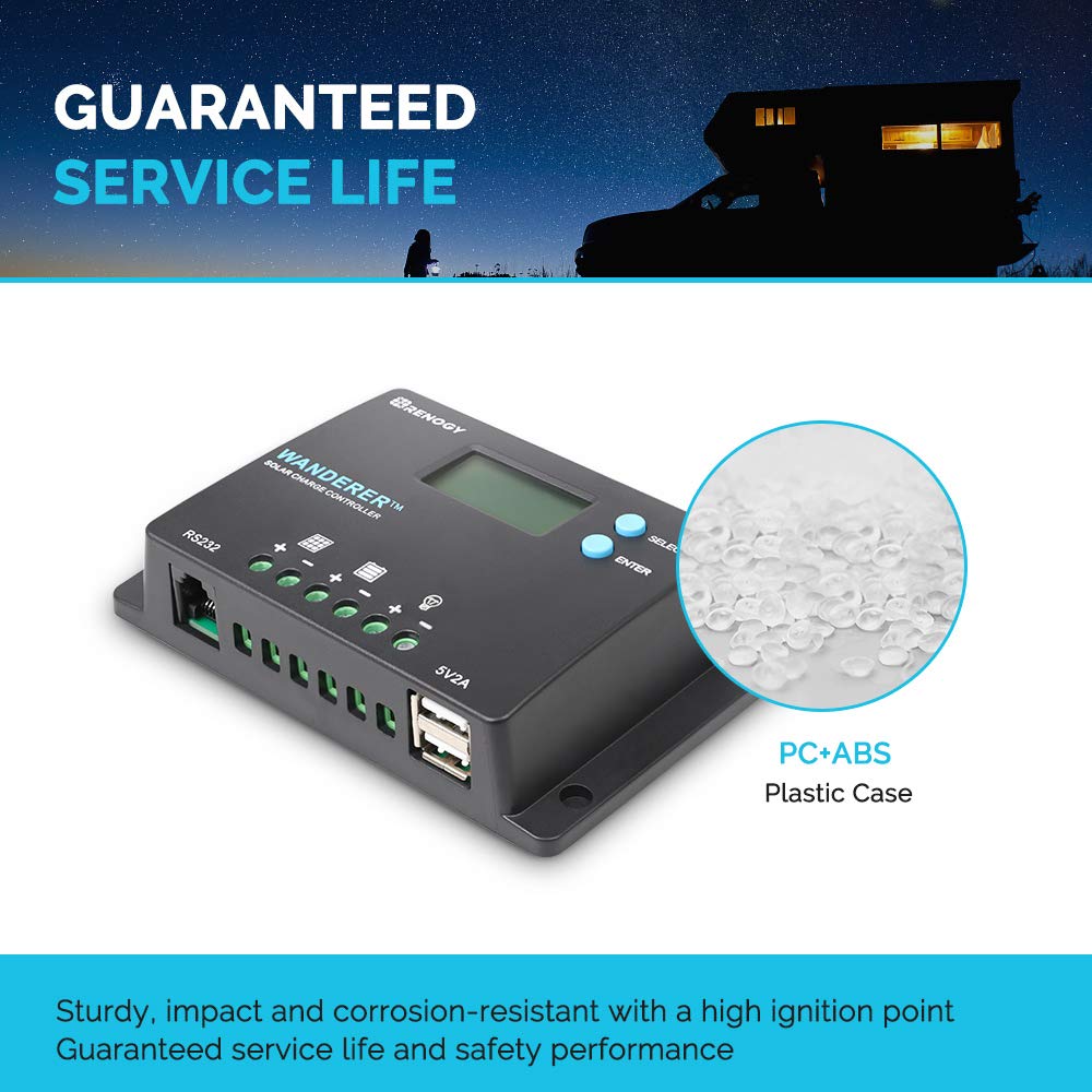 Renogy 20FT 12AWG Solar Panel Female and Male Connectors, Extension Cables-Pair & 10 Amp 12V/24V PWM Negative Ground Solar Charge Controller Compact Design w/LCD - Image 7