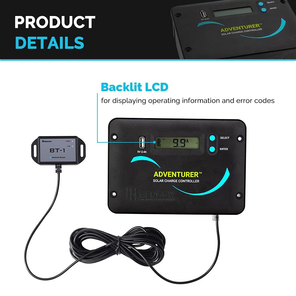 Renogy 400W 12V RV Solar Panel Kit, 4*100 Watt Monocrystalline Solar Panel, Adventurer 30A LCD PWM Charge Controller, BT1 Bluetooth Module,Mounting Brackets, Y-Connectors, Cables for Off-Grid System - Image 4