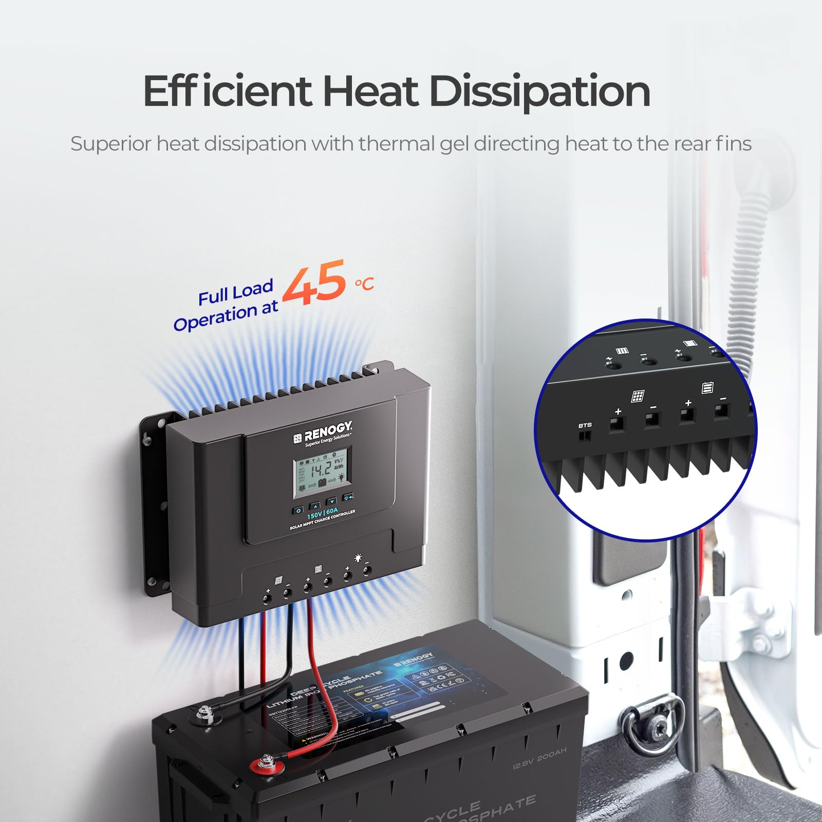 Renogy 60A MPPT Solar Charge Controller 12V/24V/36V/48V Auto, 150V Maximum Solar Input, Compatible with Lithium AGM Gel Batteries, for Home RV Marine Workshop, Rover Lite 60A - Image 6